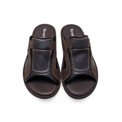 Men Sandals SKA-17 Brown Embossed Nubuck-Black Fabric
